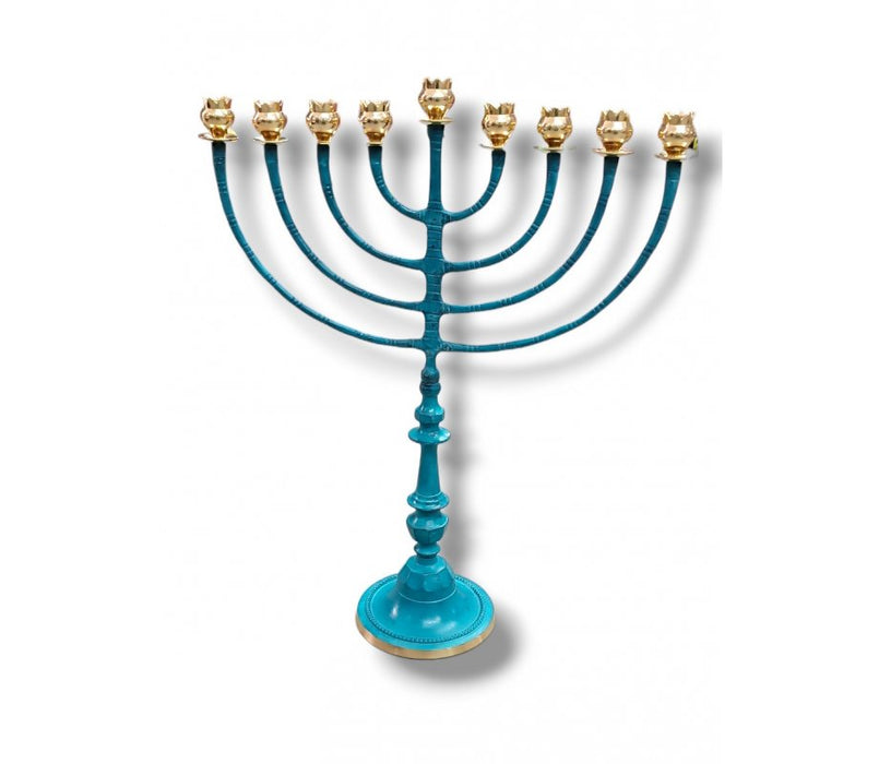 Tall Classic Patina Chanukah Menorah Gold Pomegranate Shaped Cups - 24 Inches