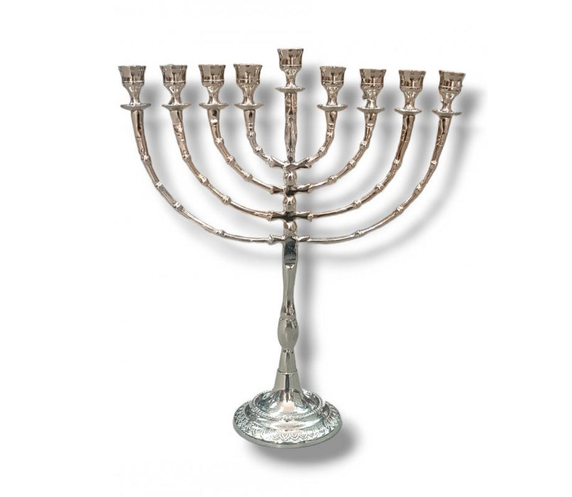 Tall Nickel Plated Classic Chanukah Menorah - 16 Inches