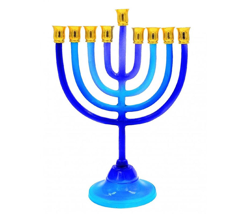 Various Shades of Blue Chanukah Menorah on Stem Aluminum - For Candles