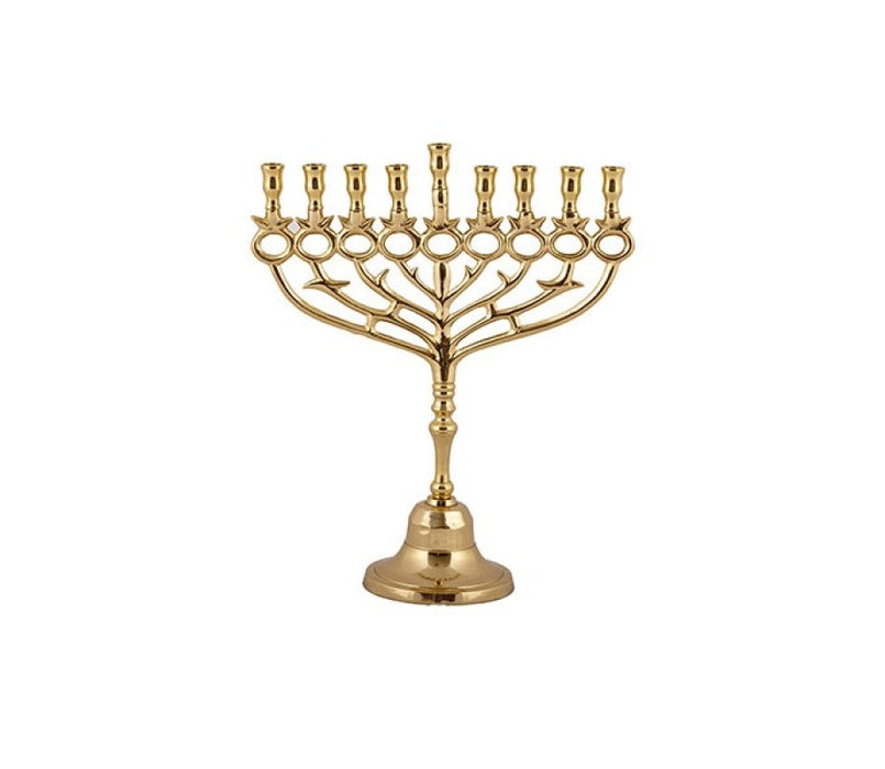 Yair Emanuel Brass Gold Chanukah Menorah with Pomegranate Design - 10 HeightYair Emanuel Brass Gold Chanukah Menorah with Pomegranate Design - 10 Height