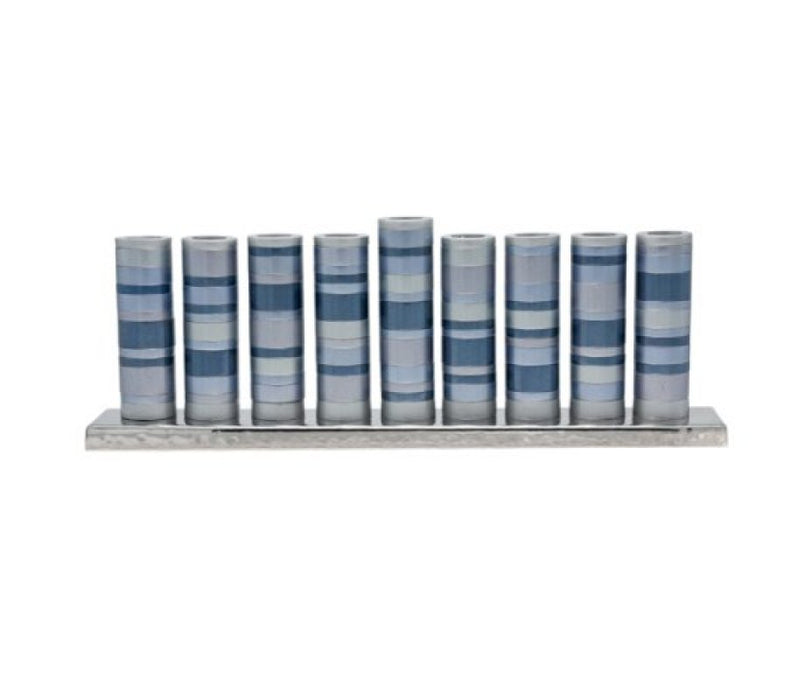 Yair Emanuel Chanukah Menorah Cylinders with Rings – Gray Shades and Silver