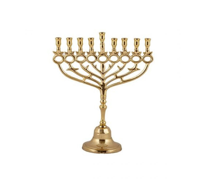 Yair Emanuel Gold Brass Chanukah Menorah with Pomegranate Shapes - 13.5" Height