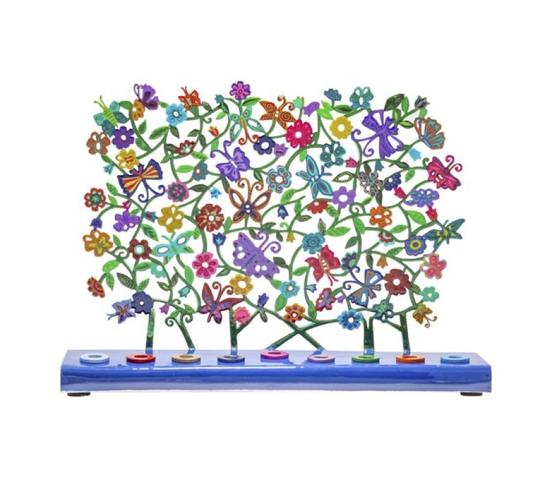 Yair Emanuel Hand Painted Chanukah Menorah Butterflies and Flowers