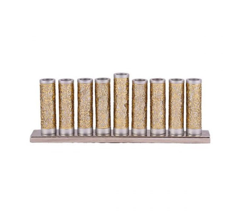 Yair Emanuel Hanukkah Menorah Cylinders with Pomegranate Cutouts - Gold