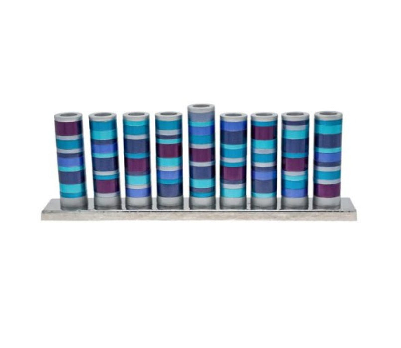 Yair Emanuel Hanukkah Menorah Cylinders with Rings – Blue