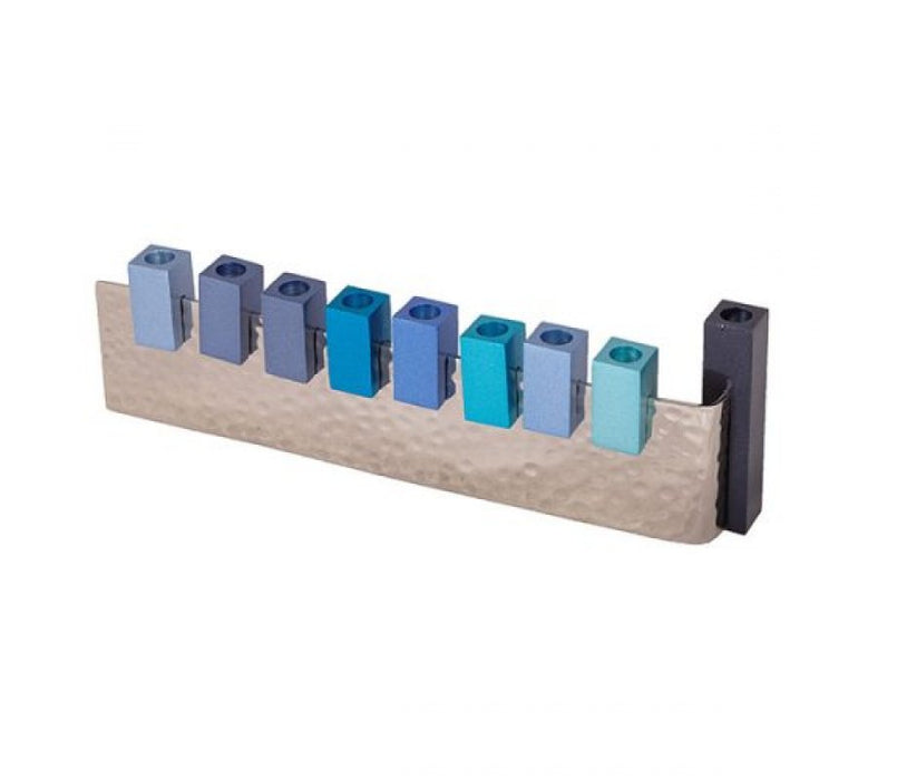 Yair Emanuel L-Shaped Chanukah Menorah Cube Candle Holders - Shades of Blue