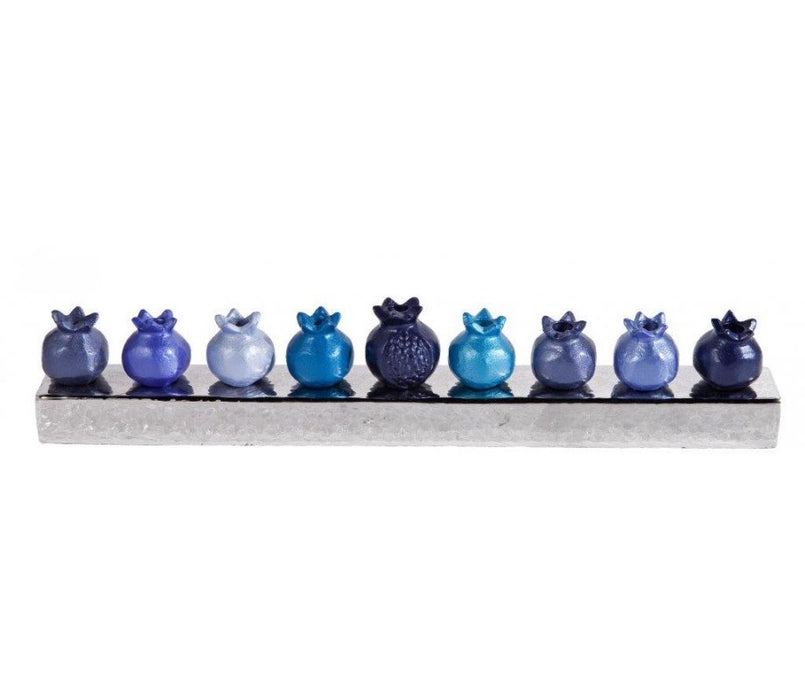 Yair Emanuel Pomegranate Hanukkah Menorah Anodized Aluminum - Blue