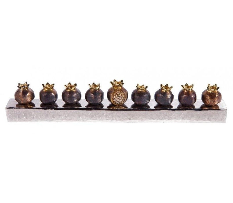 Yair Emanuel Pomegranate Hanukkah Menorah Anodized Aluminum - Copper Tone