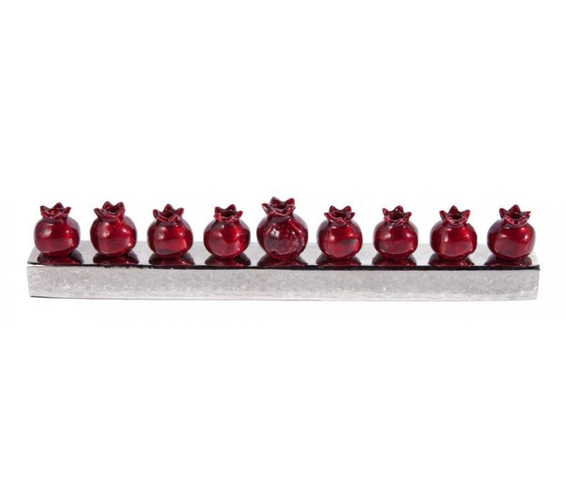 Yair Emanuel Pomegranate Hanukkah Menorah Anodized Aluminum - Red