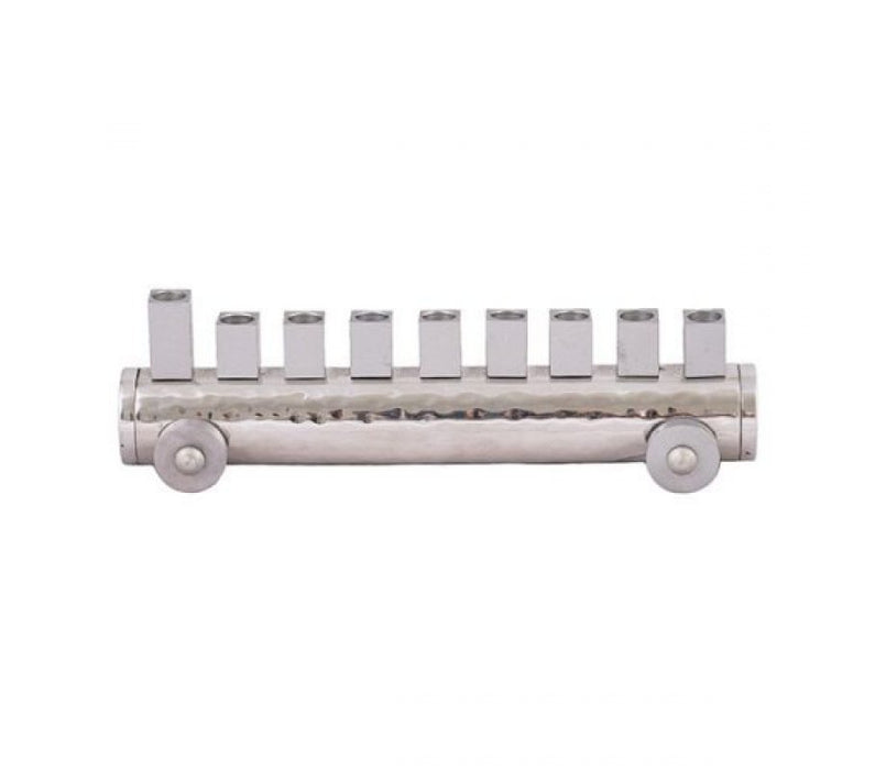 Yair Emanuel Train Chanukah Menorah Hammered Aluminum - Silver