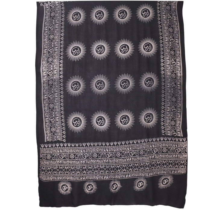 Meditation Yoga Prayer Shawl - Mantra Om - Black Large