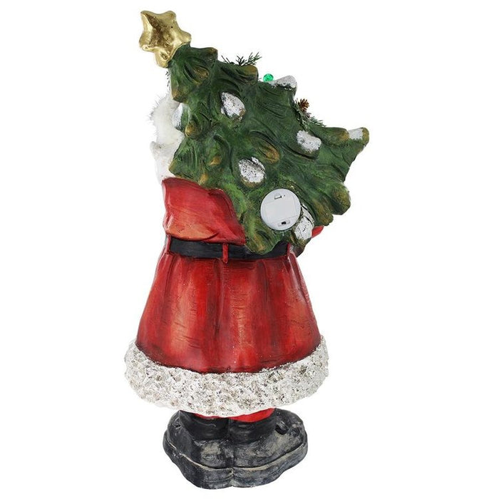 Santa with a Sparkling Christmas Tree Illuminated Holiday Statue