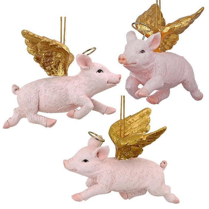 Hog Heaven: Flying Pig Angel Christmas Ornaments