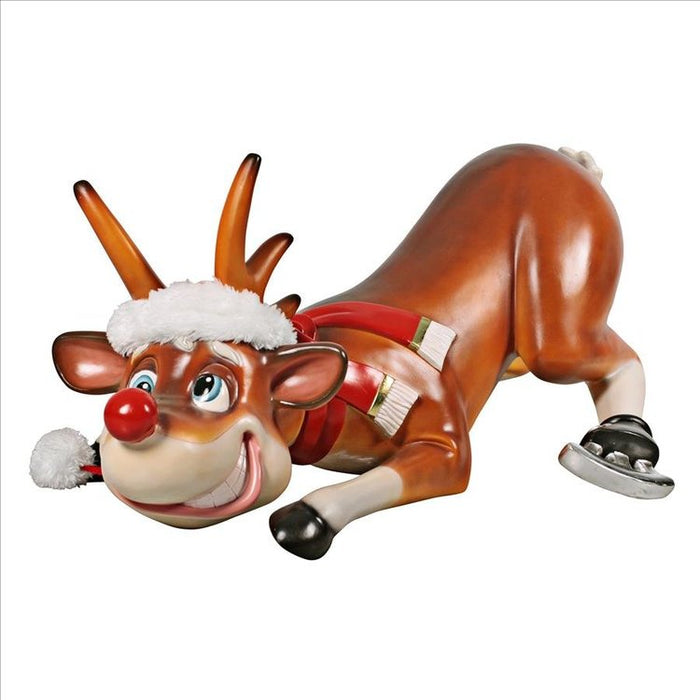 Slip-Slider Santa's Red-Nosed Christmas Reindeer Statue