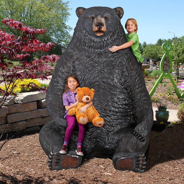 Sitting Pretty Oversized Brown Bear Statues with Photo Op Paw Seat