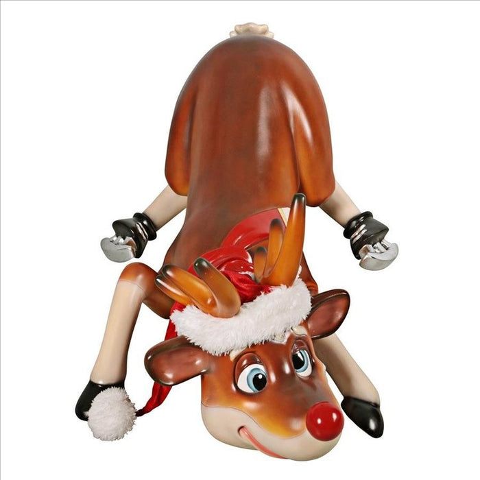 Slip-Slider Santa's Red-Nosed Christmas Reindeer Statue