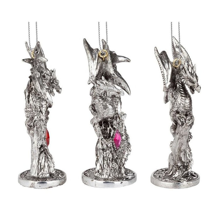 Three Dragons of the Amesbury Holiday Gemstone Ornament Set