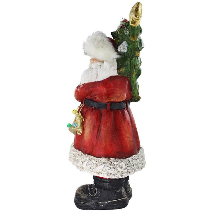 Santa with a Sparkling Christmas Tree Illuminated Holiday Statue