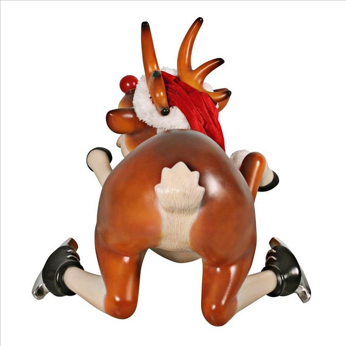 Slip-Slider Santa's Red-Nosed Christmas Reindeer Statue