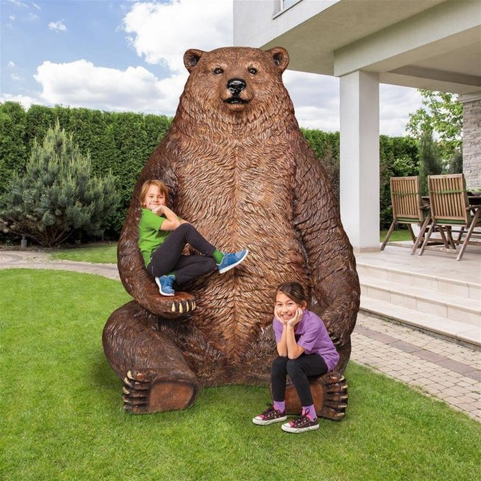 Sitting Pretty Oversized Brown Bear Statues with Photo Op Paw Seat