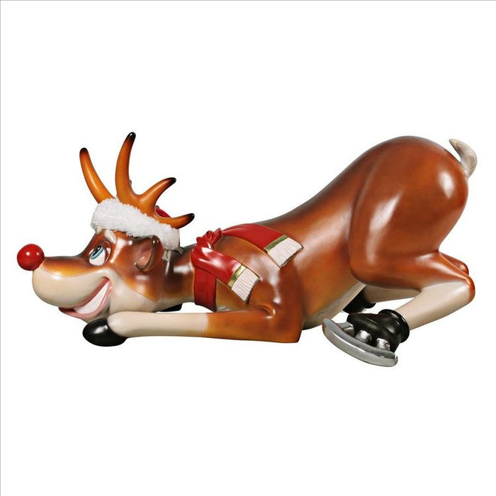 Slip-Slider Santa's Red-Nosed Christmas Reindeer Statue