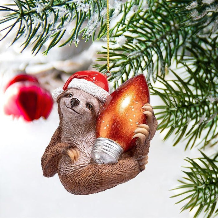 Santa's Holiday Season Sloth Christmas Ornaments