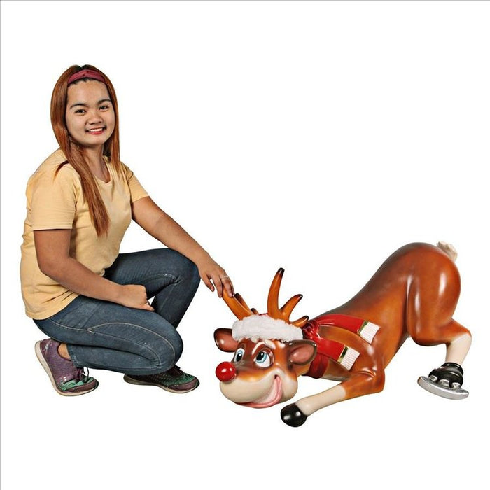 Slip-Slider Santa's Red-Nosed Christmas Reindeer Statue