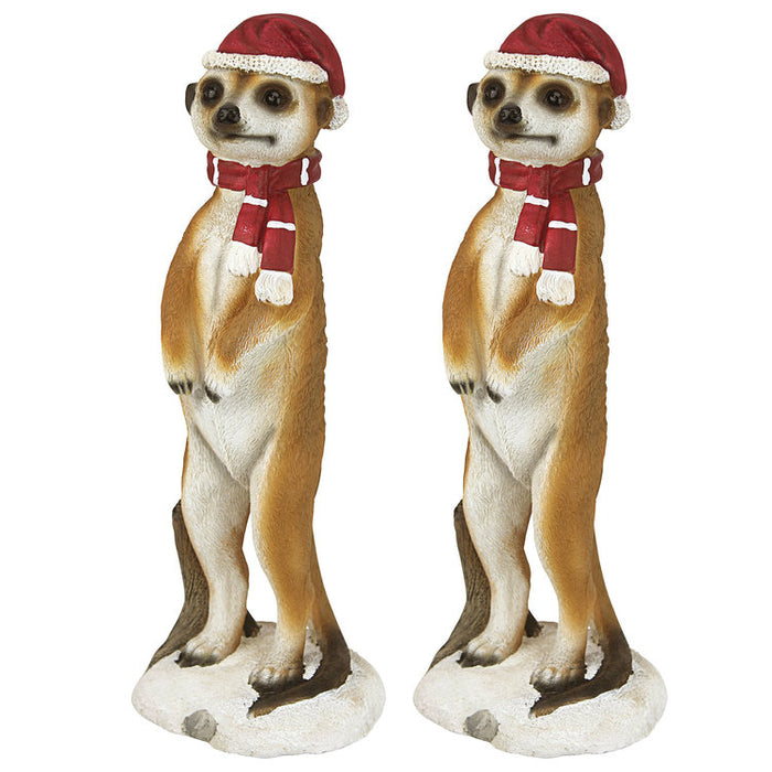 Merry Meerkat Holiday Greeter Statue