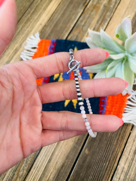 Navajo Queen Pink Conch Shell & Sterling Silver Beaded Bracelet