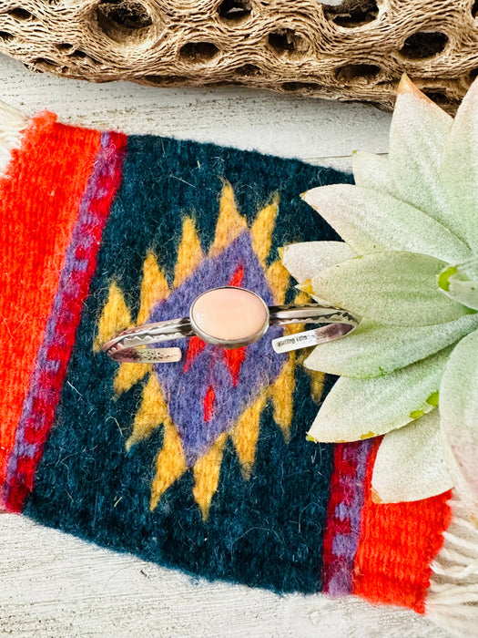 Navajo Queen Pink Conch Shell & Sterling Silver Cuff Bracelet