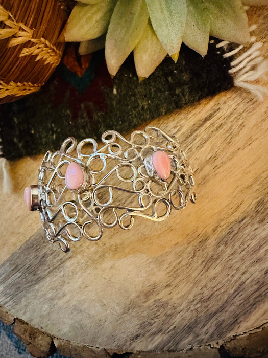 Navajo Queen Pink Conch Shell & Sterling Silver Cuff Bracelet