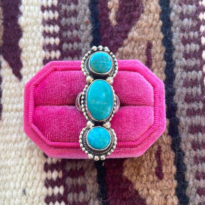 “The 3 Stone” Navajo Turquoise & Sterling Silver Ring Size 8.5 Signed - Culture Kraze Marketplace.com