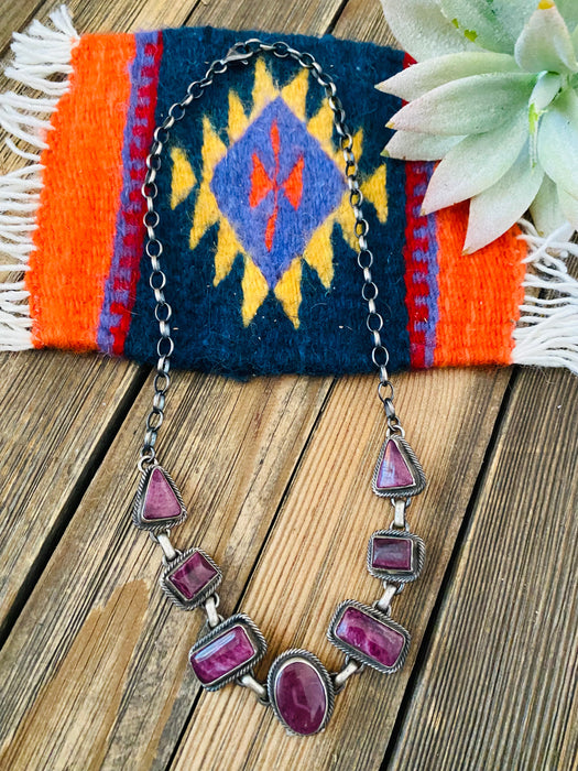 Navajo Sterling Silver & Purple Spiny Necklace by Paul Livingston