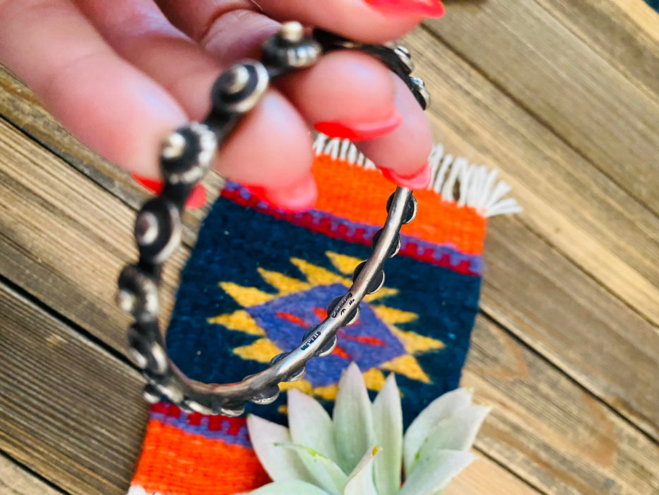 Navajo Hand Stamped Sterling Silver Bangle Bracelet by Chimney Butte