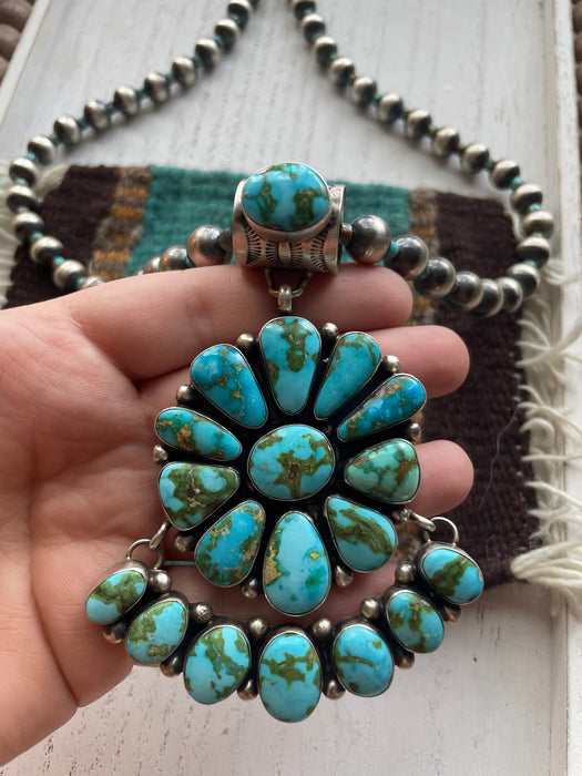 Beautiful Navajo Sterling Silver Turquoise Necklace Signed
