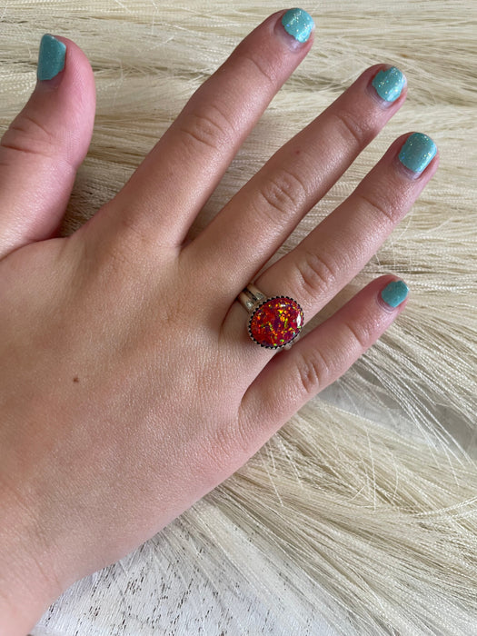 Navajo Sterling Silver Red Fire Opal Ring Size 4 - Culture Kraze Marketplace.com