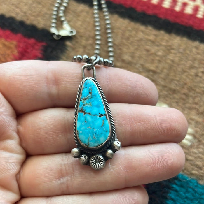 Navajo Sterling Silver Turquoise Pendant Necklace Signed Sheila