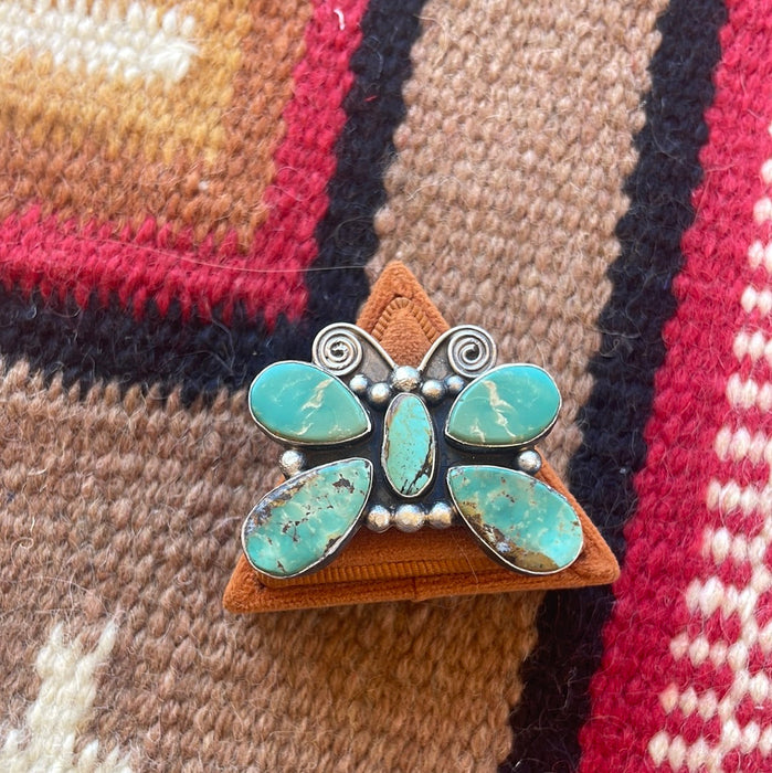 Navajo Jacquline Silver & Royston Turquoise Butterfly Ring Size 8.5 Signed - Culture Kraze Marketplace.com