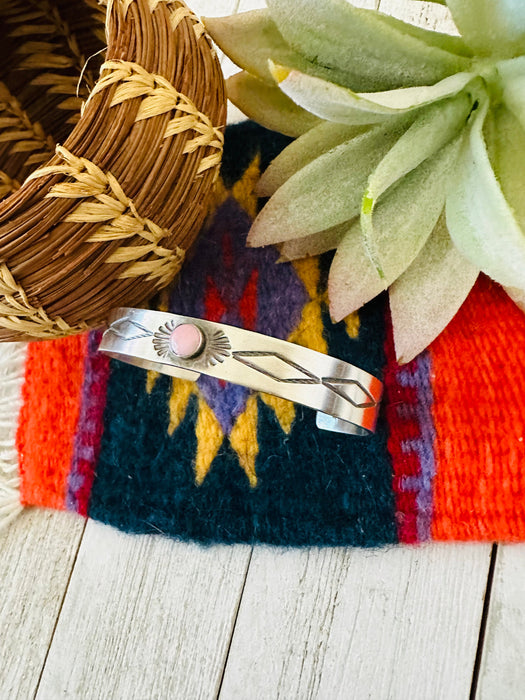 Navajo Queen Pink Conch Shell & Sterling Silver Cuff Bracelet