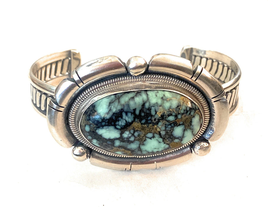 Navajo New Lander Turquoise & Sterling Silver Cuff Bracelet Signed