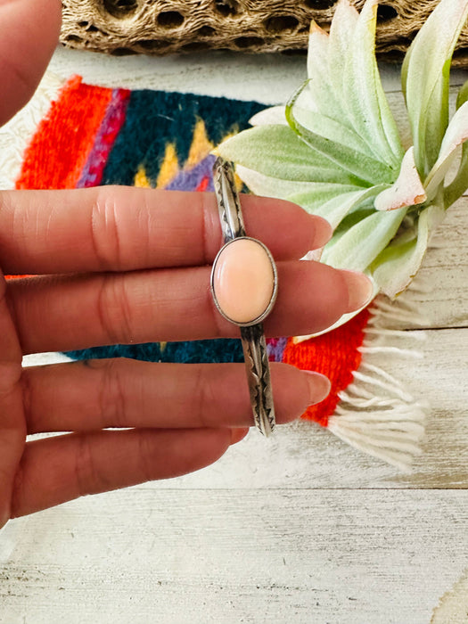 Navajo Queen Pink Conch Shell & Sterling Silver Cuff Bracelet