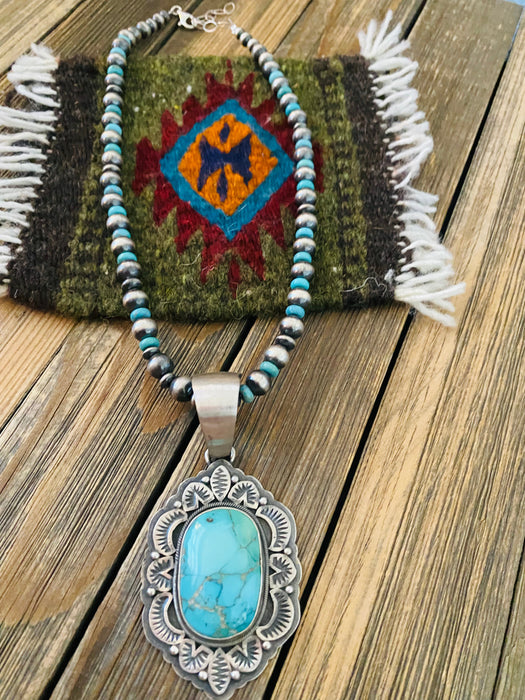 Navajo Sterling Silver & Turquoise Beaded Necklace