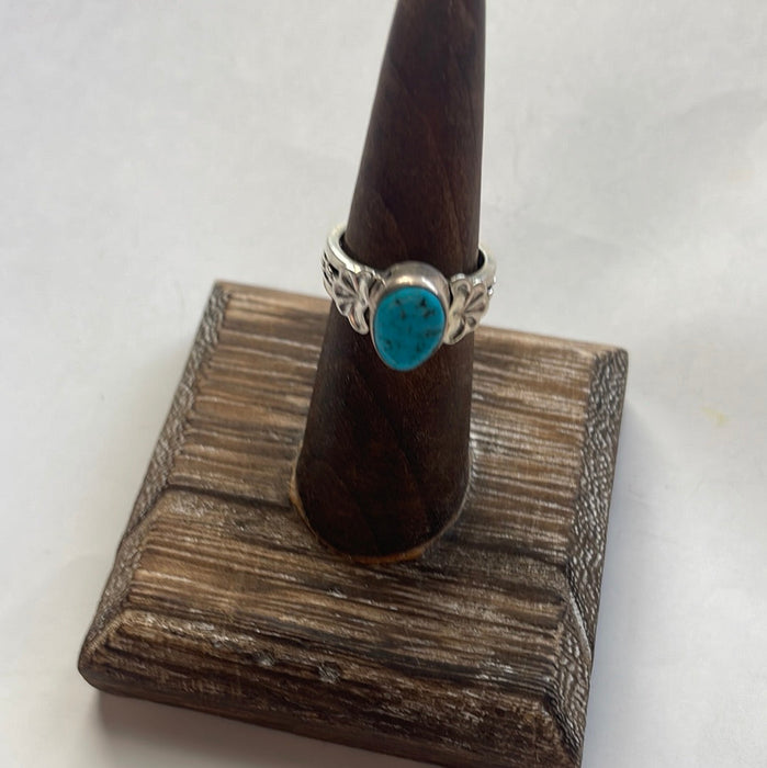 Navajo Sterling Silver Single Stone Turquoise Twisted Band Ring - Culture Kraze Marketplace.com