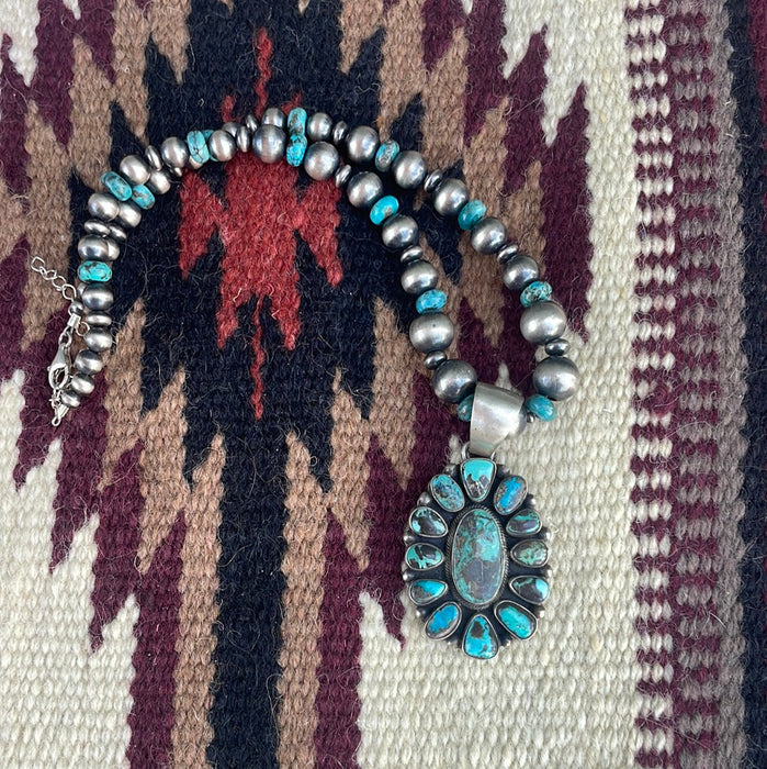 Beautiful Navajo Sterling Silver Turquoise Necklace Signed