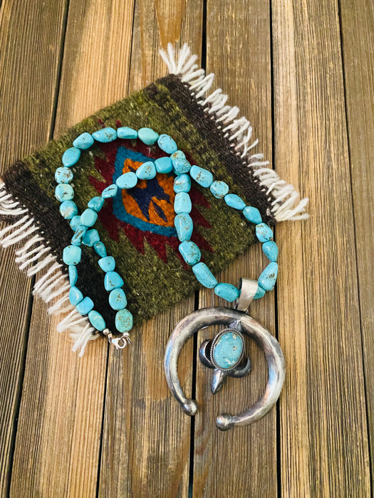 Navajo Sterling Silver & Turquoise Beaded Naja Necklace by Paul Livingston