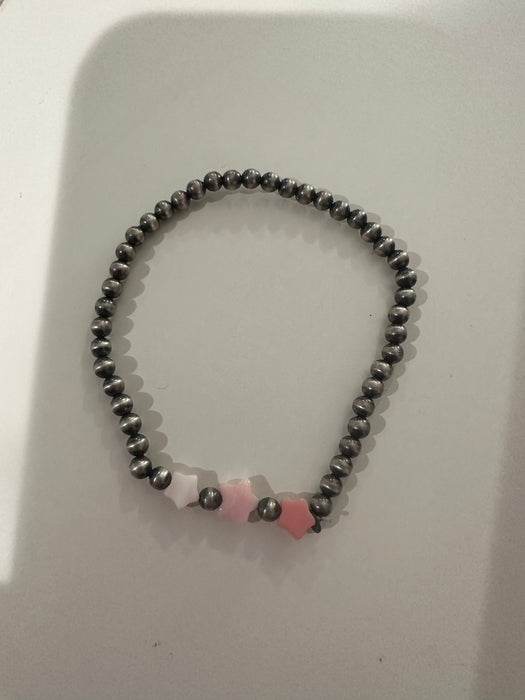 Sterling Silver Pearl & Pink Conch Star Beaded Bracelet