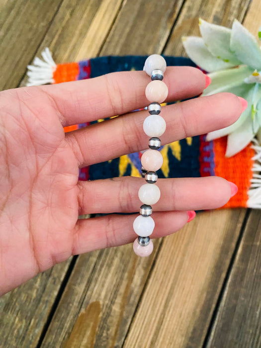 Navajo Queen Pink Conch Shell & Sterling Silver Beaded Bracelet