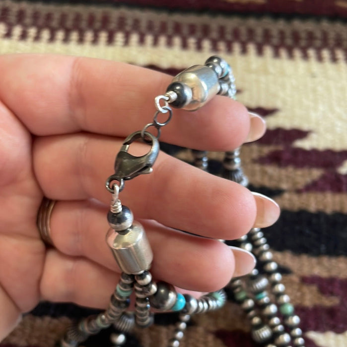 Beautiful Navajo Sterling Silver3 Strand Beaded Turquoise Necklace With Pendant Signed Gilbert Tom - Culture Kraze Marketplace.com