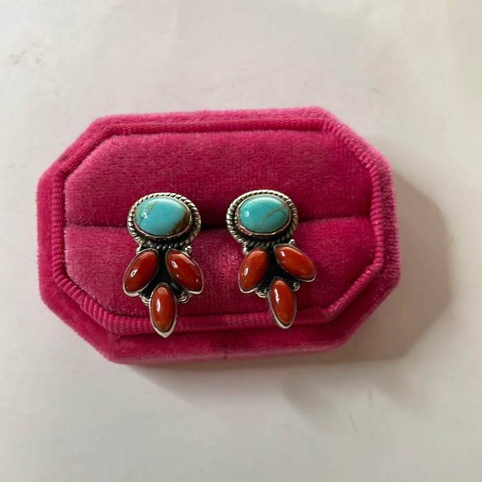 Nizhoni Handmade Turquoise & Coral Earrings - Culture Kraze Marketplace.com