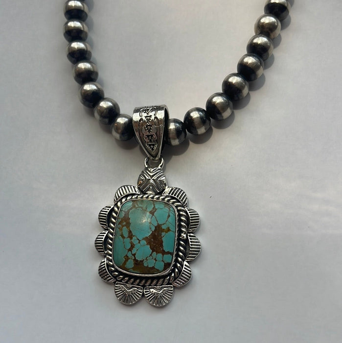 Handmade Sterling Silver & Number 8 Turquoise Pendant Signed Nizhoni - Culture Kraze Marketplace.com